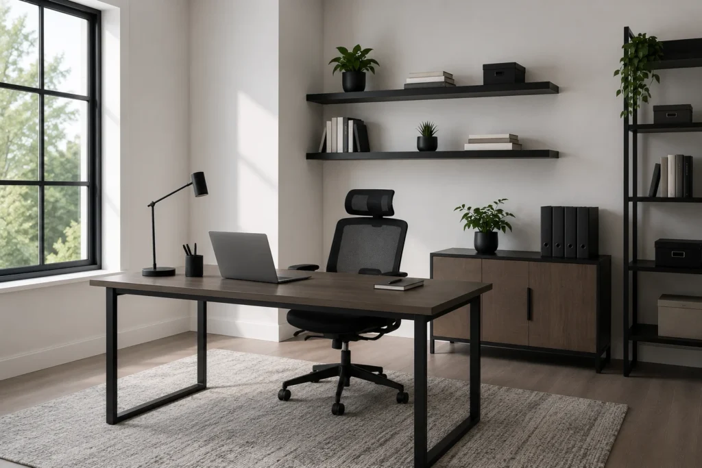 Bright minimalist home office space