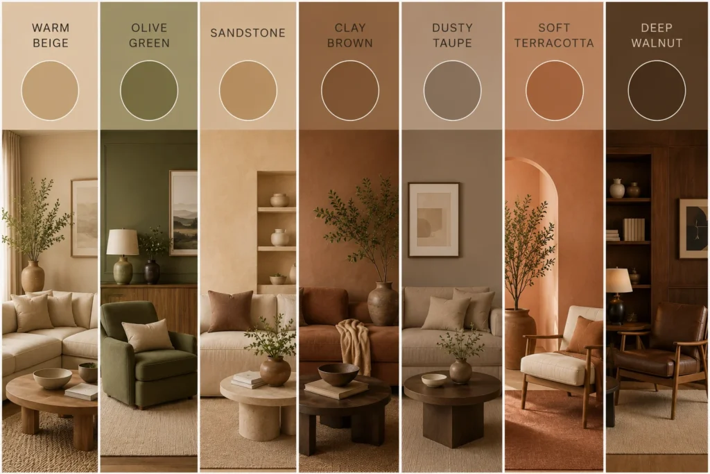 Earthy interior design colour palette