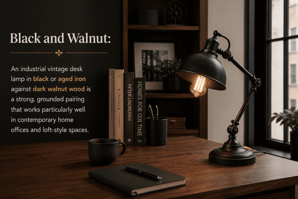 Vintage Desk Lamp Ideas for Timeless Home Decor (2026) Black and Walnut Vintage Desk Lamp Ideas