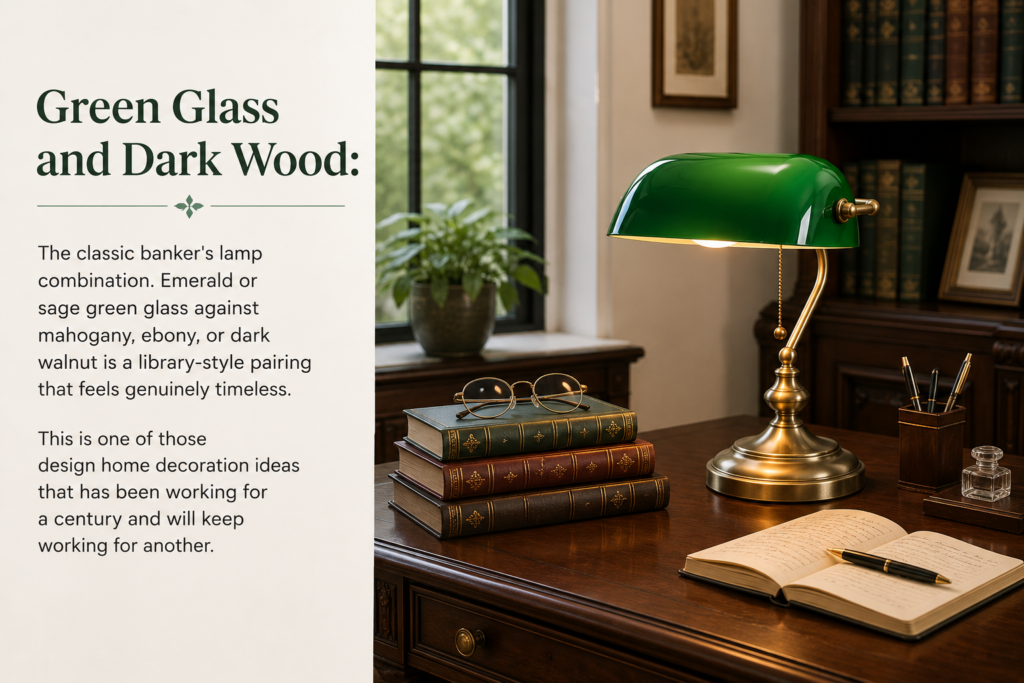 Vintage Desk Lamp Ideas for Timeless Home Decor (2026) Green Glass and Dark Wood Desk Lamp Ideas