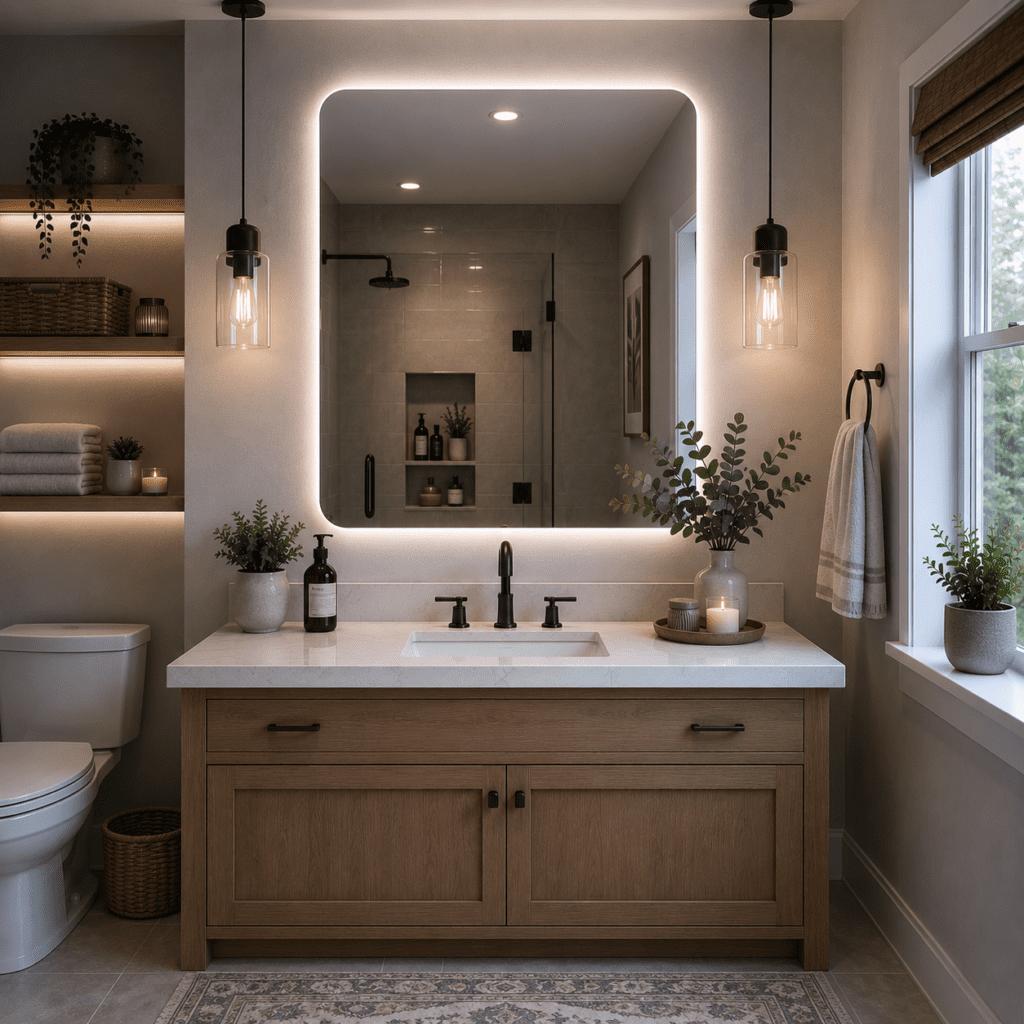Bathroom Decor Ideas for Every Style and Budget (2026 Guide) LED Mirrors and Pendant Light