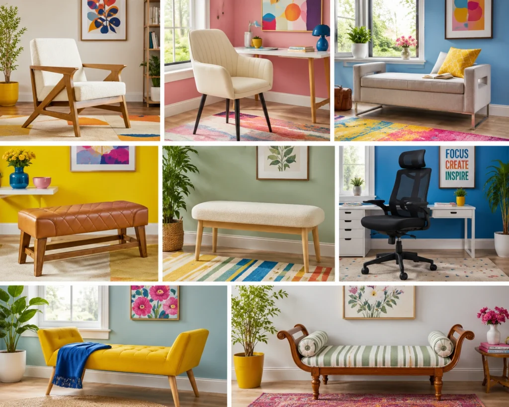 Benches and arm chairs