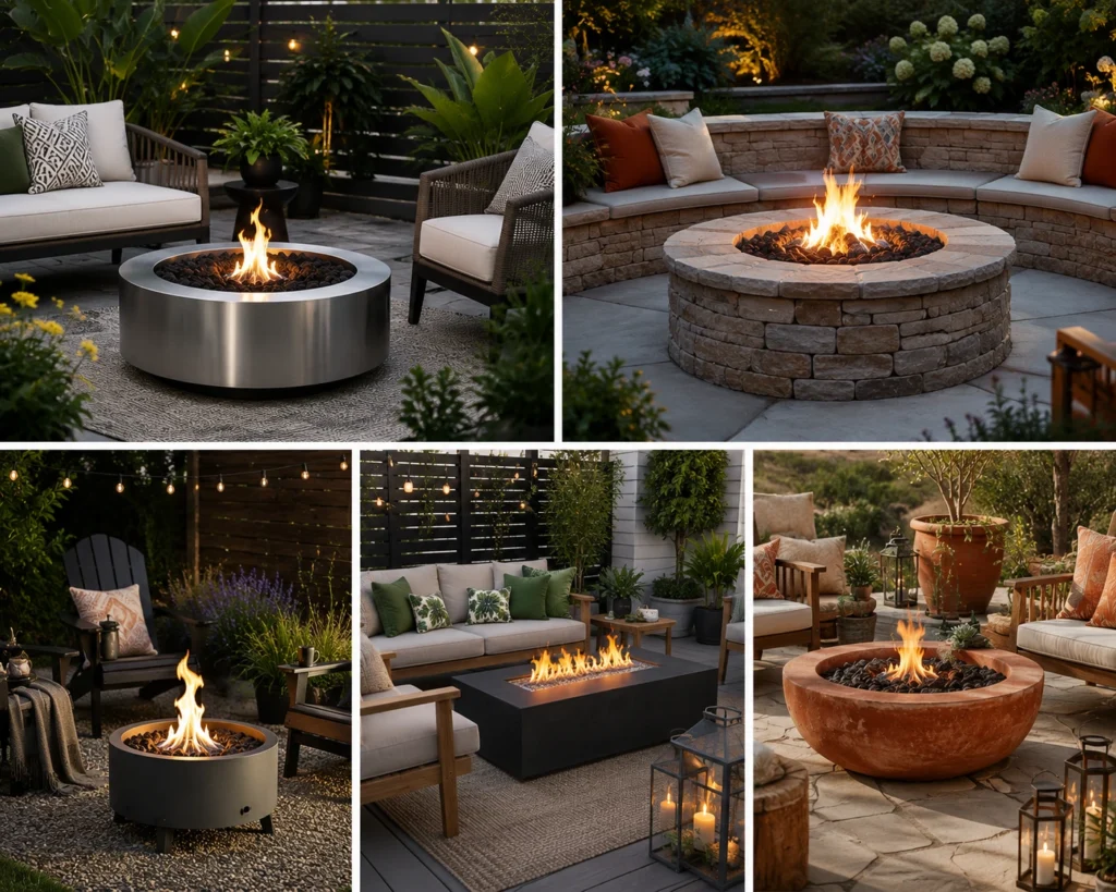 Cozy outdoor fire pit lounges