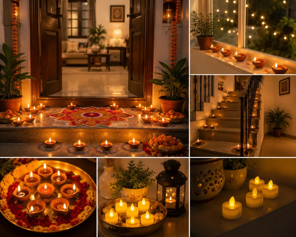 Festive Diwali decorations and lighting