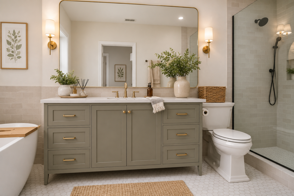 Bathroom Decor Ideas That Actually Work: My Go To Accessories and Styling Formula Modern bathroom with warm accents