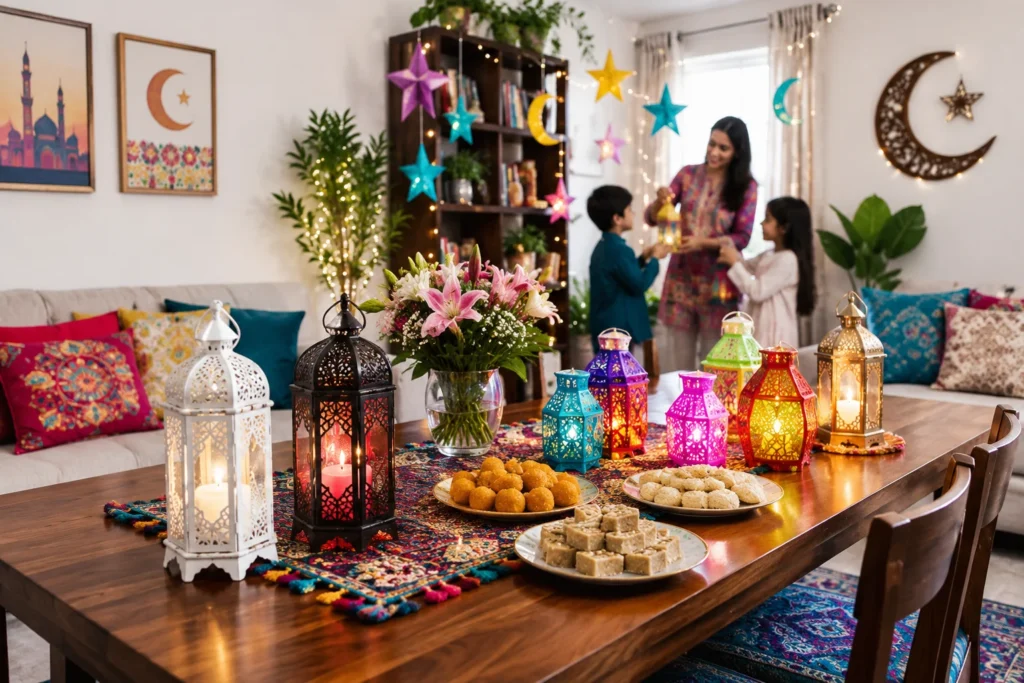 Best Home Decor Ideas for Eid to Create a Warm Festive Look celebration with lanterns