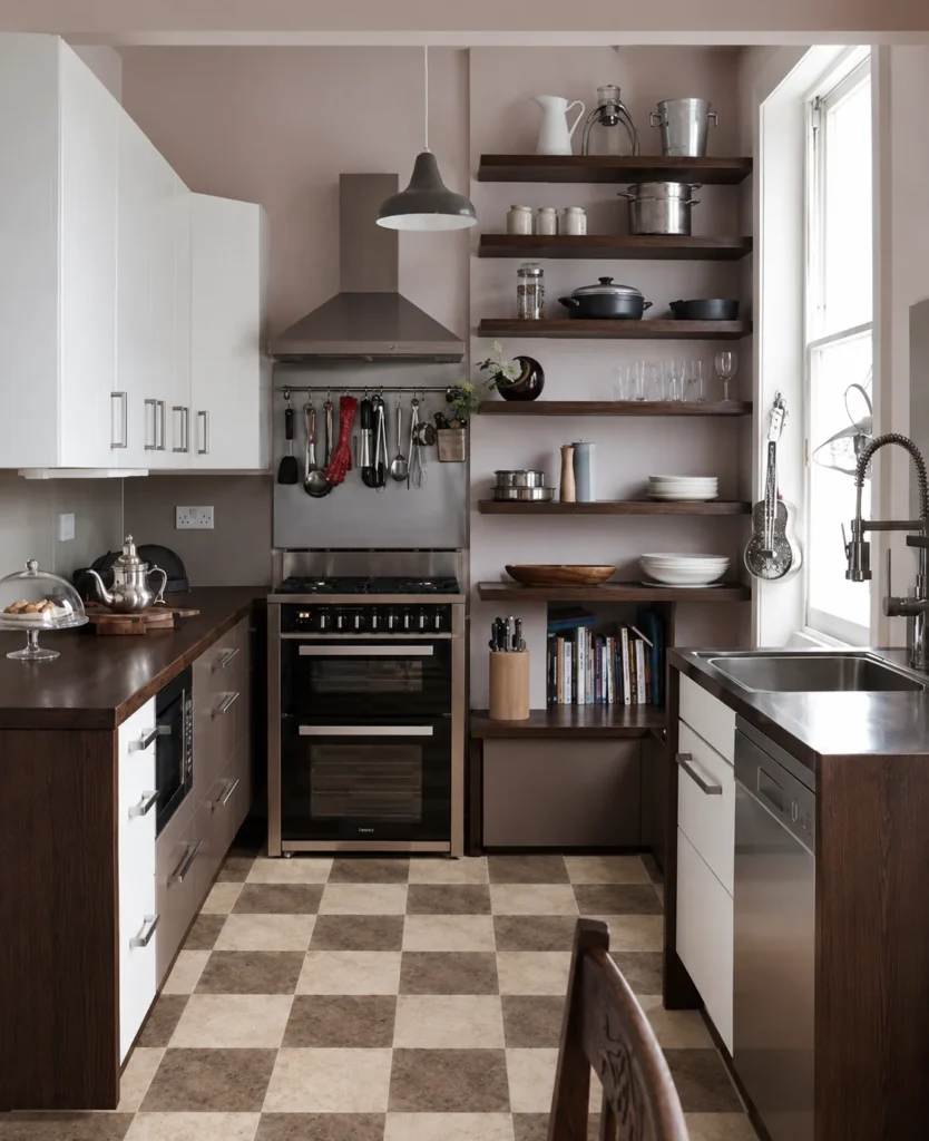 Checkerboard and Bold Pattern for Kitchen Flooring