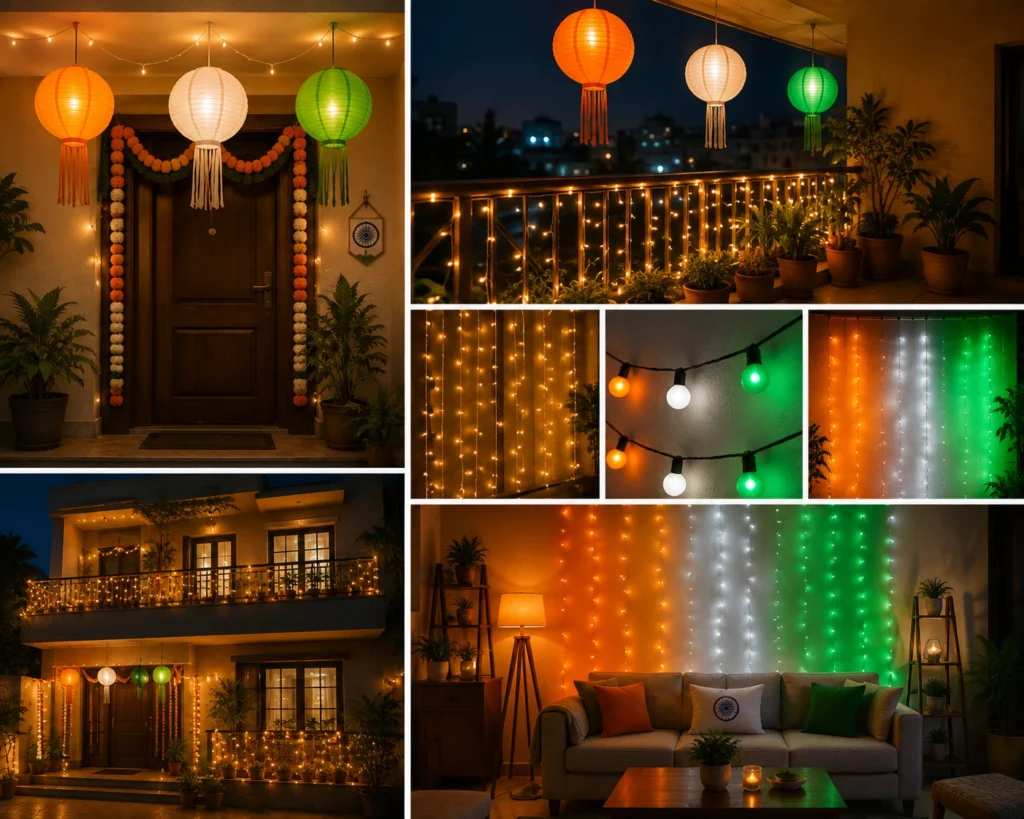 Festive Tricolour Lights at Night