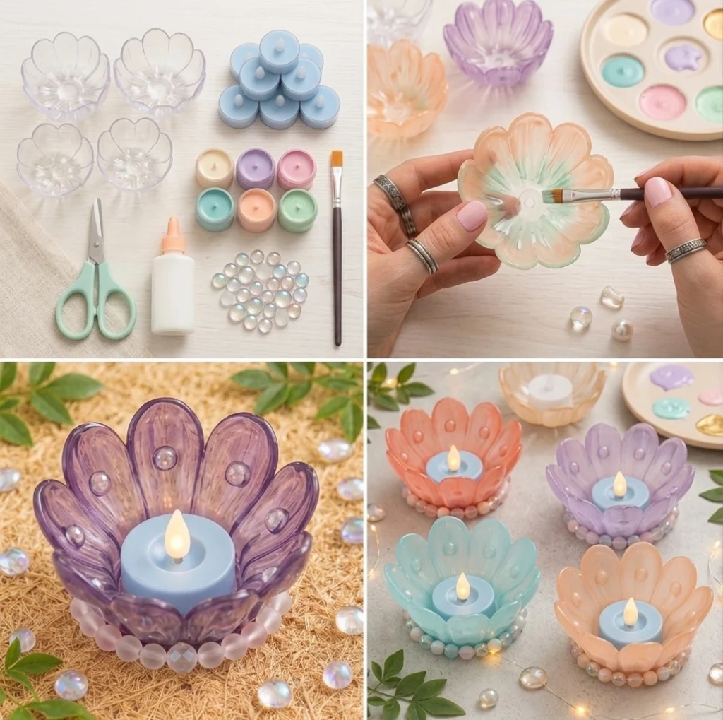 DIY Home Decor IDeas with Glowing Flower Lanterns From Recycled Bottle Bottoms