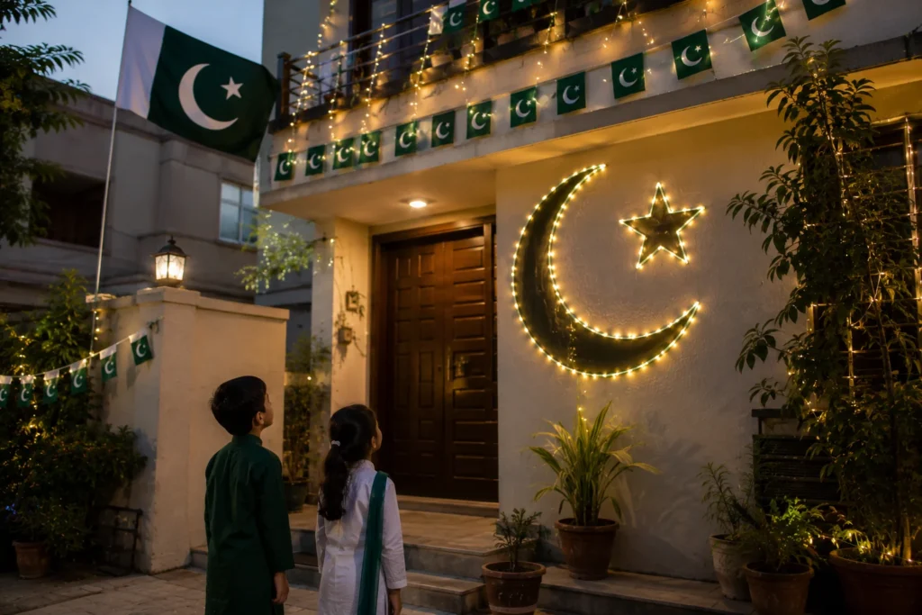 Pakistan Independence Day Decor Ideas to Make Your Home Shine From Outside Green and White Festive Entrance