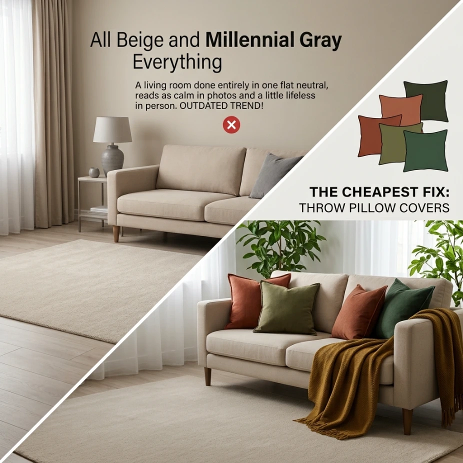 Outdated Living Room Furniture With All Beige and Millennial Grey