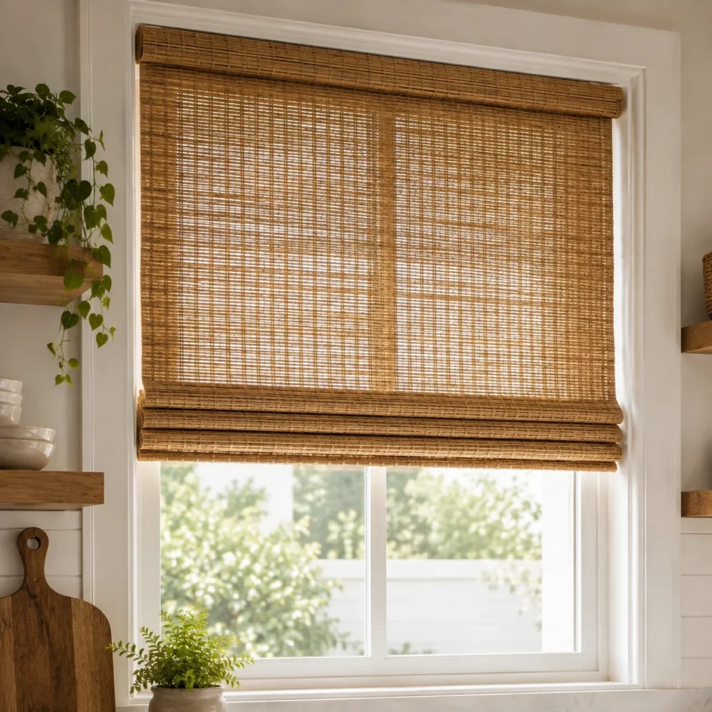 10 Kitchen Curtains Ideas That Make Your Whole Space Feel Warmer Rattan Roman Shades