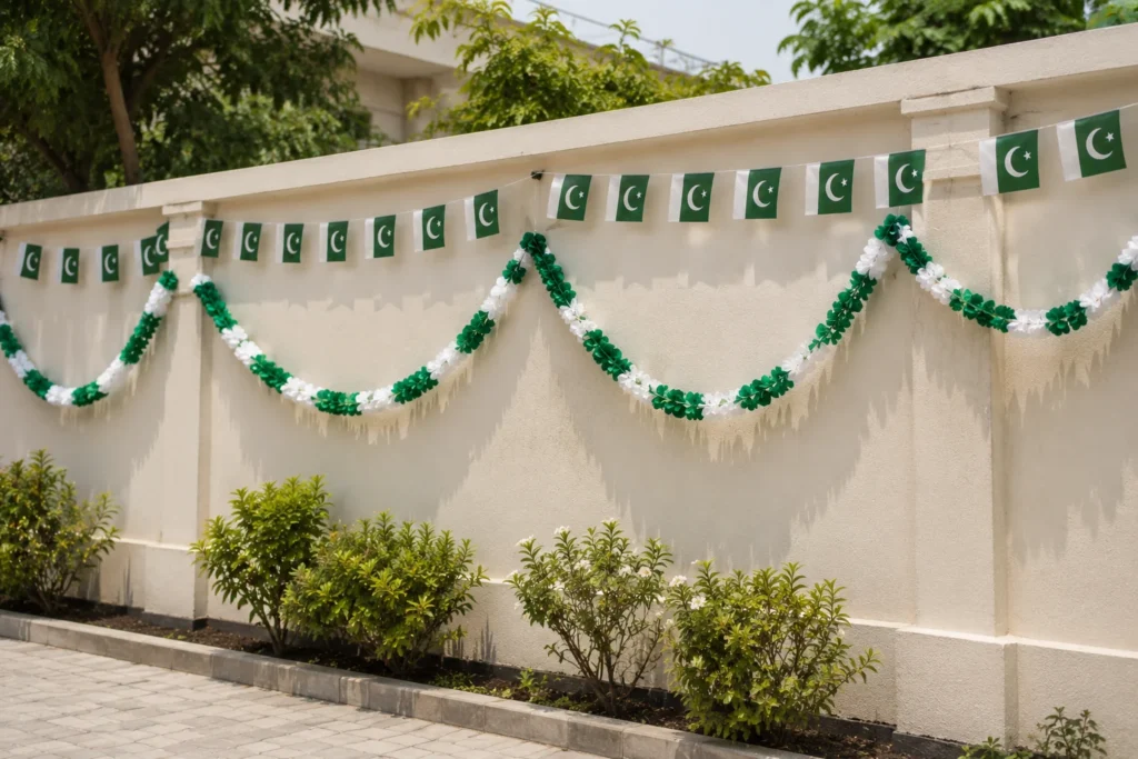 Pakistan Independence Day Decor Ideas to Make Your Home Shine From Outside Small Flags, Buntings, and Garlands