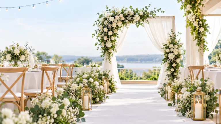 Elegant White-and-Green Wedding Aisle