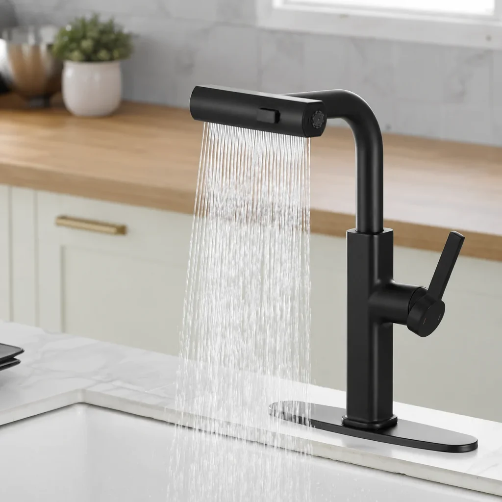 10 High-Maintenance Home Decor Trends Worth a Second Look Matte Black Rainfall Faucet in Modern Kitchen