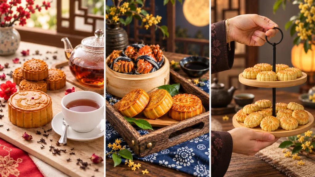 15 Mid-Autumn Festival Home Decor Ideas for a Cozy Moon Celebration Mid-Autumn Mooncakes, Tea and Crabs
