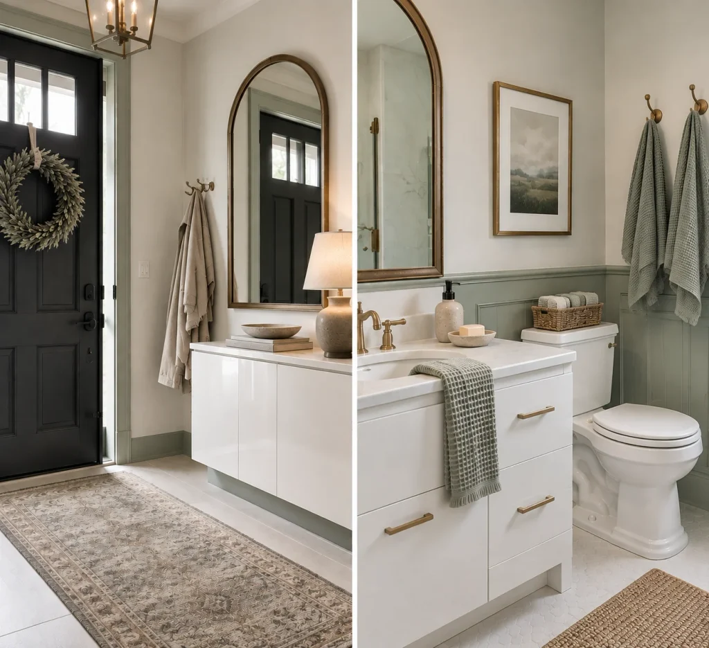 Modern Cottage Entryway and bathroom