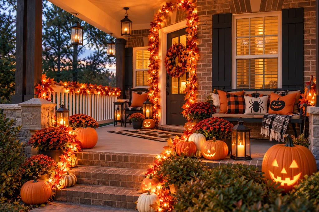 Halloween Porch Decor: 20 Spooky Ideas to Make Your Home the Talk of the Street Cosy Halloween Porch Decor at Twilight