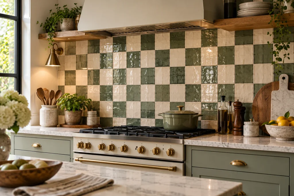 Kitchen Tile Trends 2026: 8 Stylish Ideas to Enhance Your Kitchen Cream and muted green checkerboard kitchen tile trends 2026