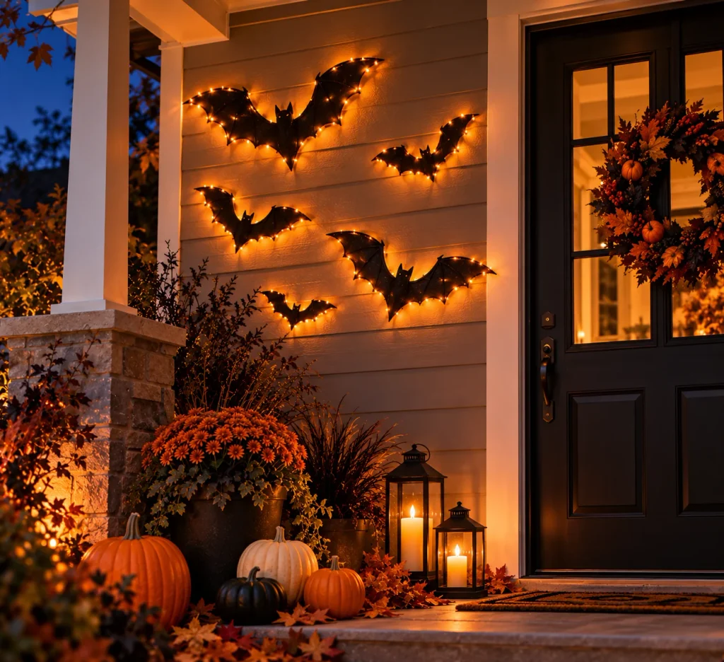 Halloween Porch Decor: 20 Spooky Ideas to Make Your Home the Talk of the Street Glowing Bat Halloween Porch Decor