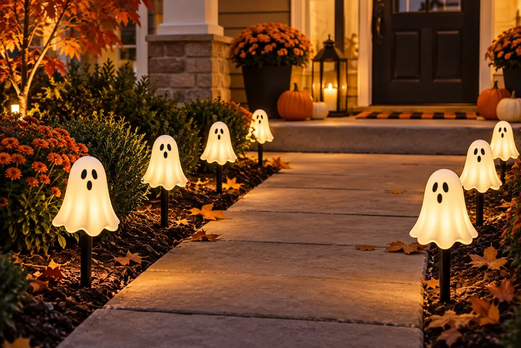 Halloween Porch Decor: 20 Spooky Ideas to Make Your Home the Talk of the Street Glowing Ghost Lights Along the Walkway