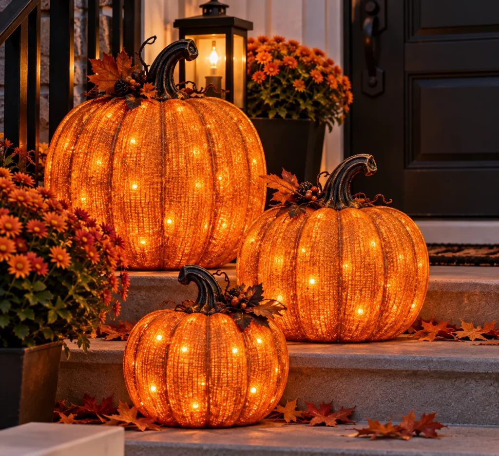 Halloween Porch Decor: 20 Spooky Ideas to Make Your Home the Talk of the Street Glowing Pumpkin Autumn Porch