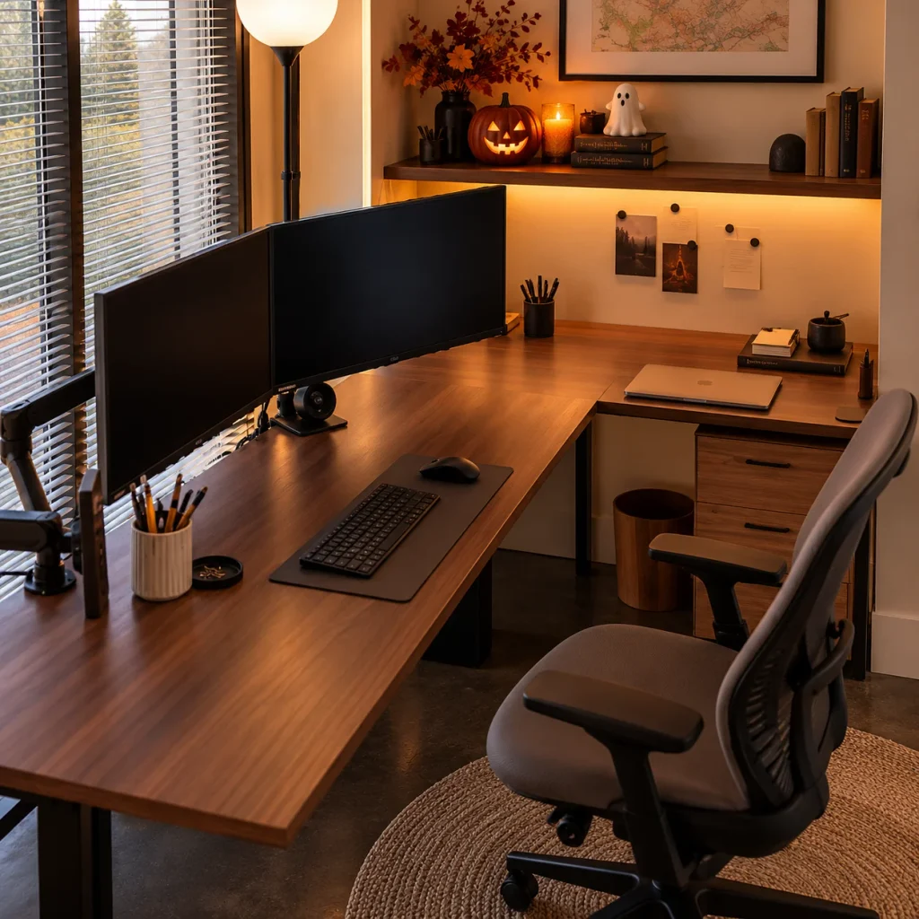 Halloween Home Office Decor Ideas That Still Look Like a Place You'd Want to Work Halloween Home Office Decor Ideas A Desk Vignette, Not a Desk Takeover