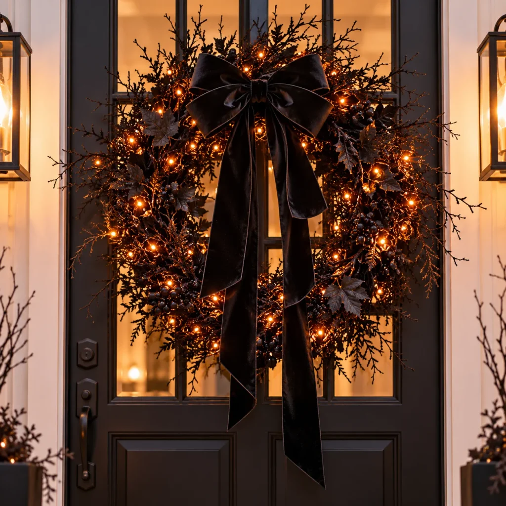 Halloween Porch Decor: 20 Spooky Ideas to Make Your Home the Talk of the Street Morticia Pre Lit Wreath With Bow