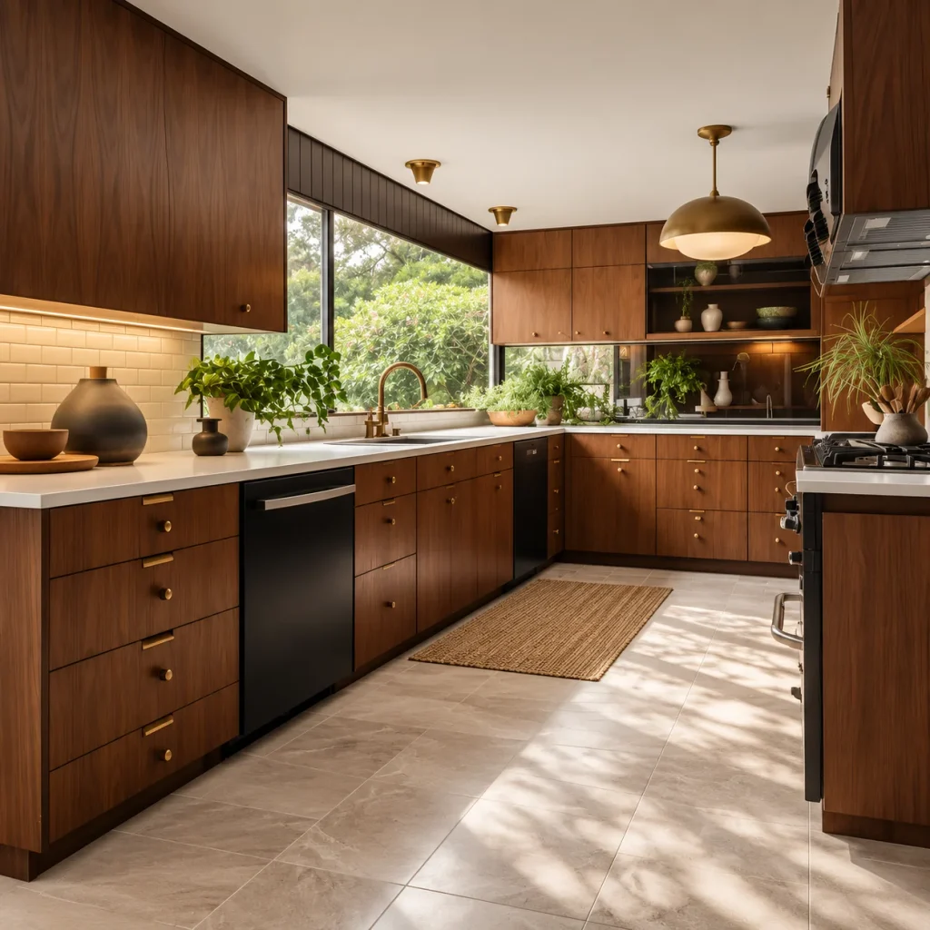 Midcentury Modern Kitchen Ideas That Never Go Out of Style Warm Walnut Scandinavian Kitchen